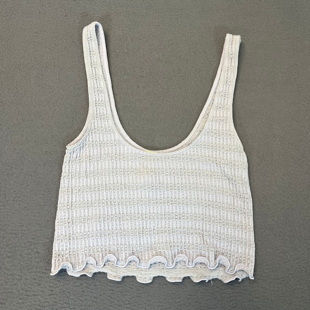 LA Hearts by PacSun Bubble Knit Crop Tank Top Blue XS Lettuce Hem Scoop Neck